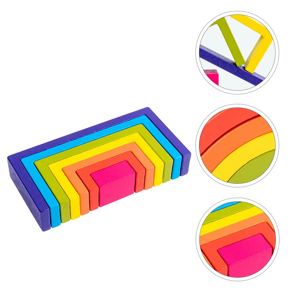 

Assembled Square Rainbow Building Blocks Preschool Kids Playset Wooden Cognitive Toy