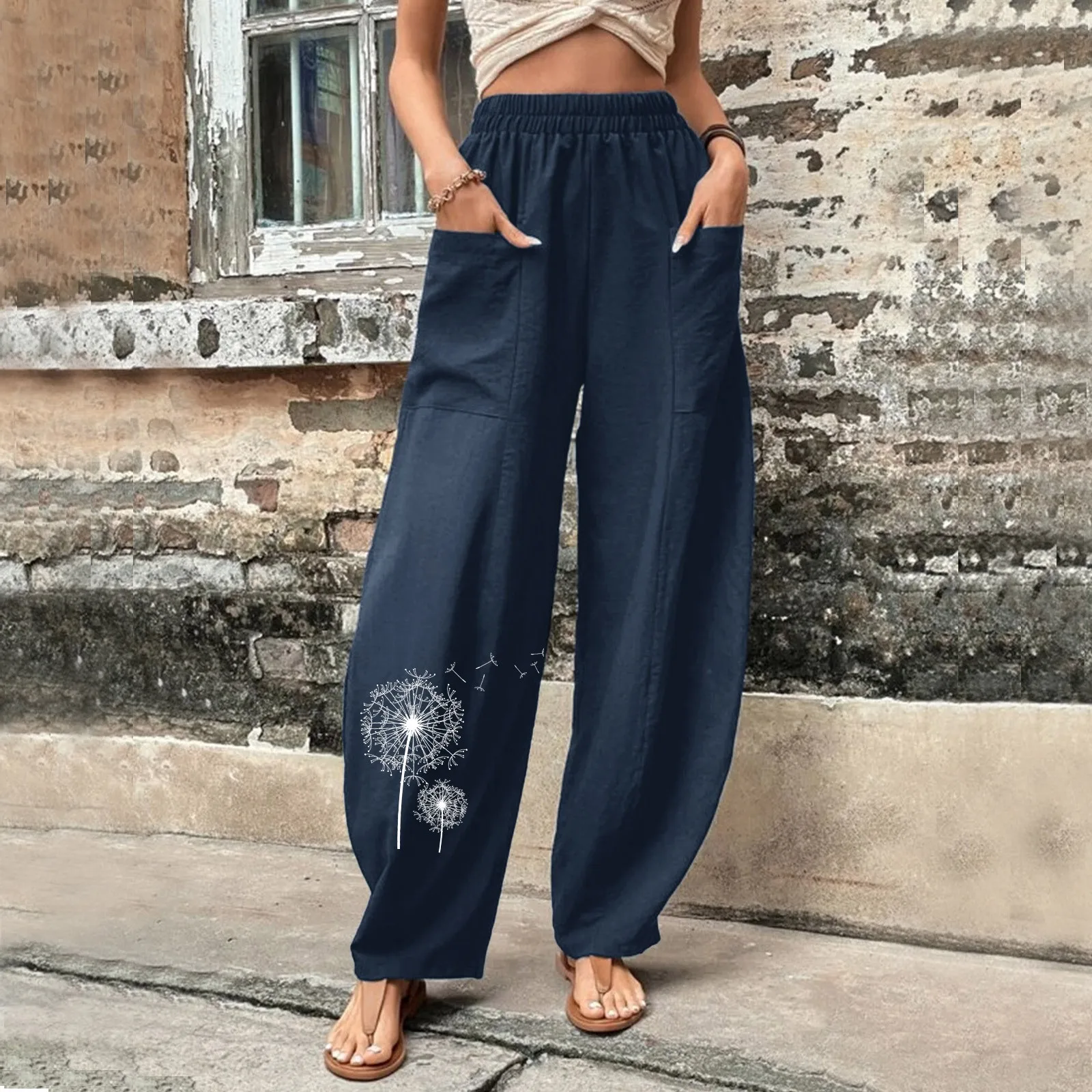 

Брюки-султанки женские с большими карманами, повседневные укороченные брюки оверсайз с эластичным поясом, летние спортивные штаны с широкими штанинами, 2023