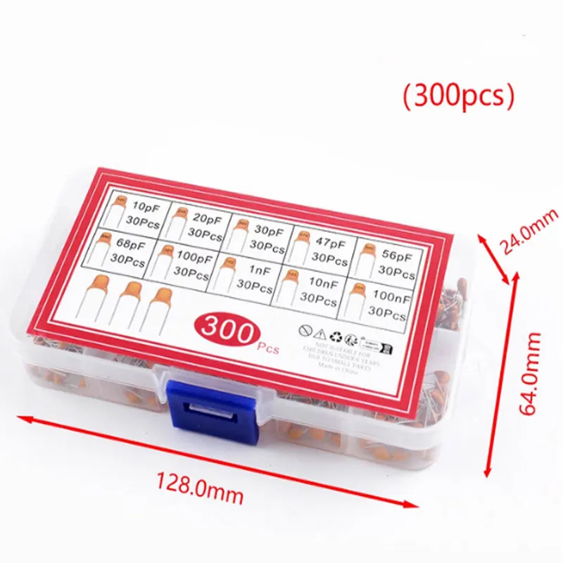 Ceramic capacitor 300pcs 10 kinds monolithic capacitors 10pF-100nF direct insertion non-polarised 50V component set