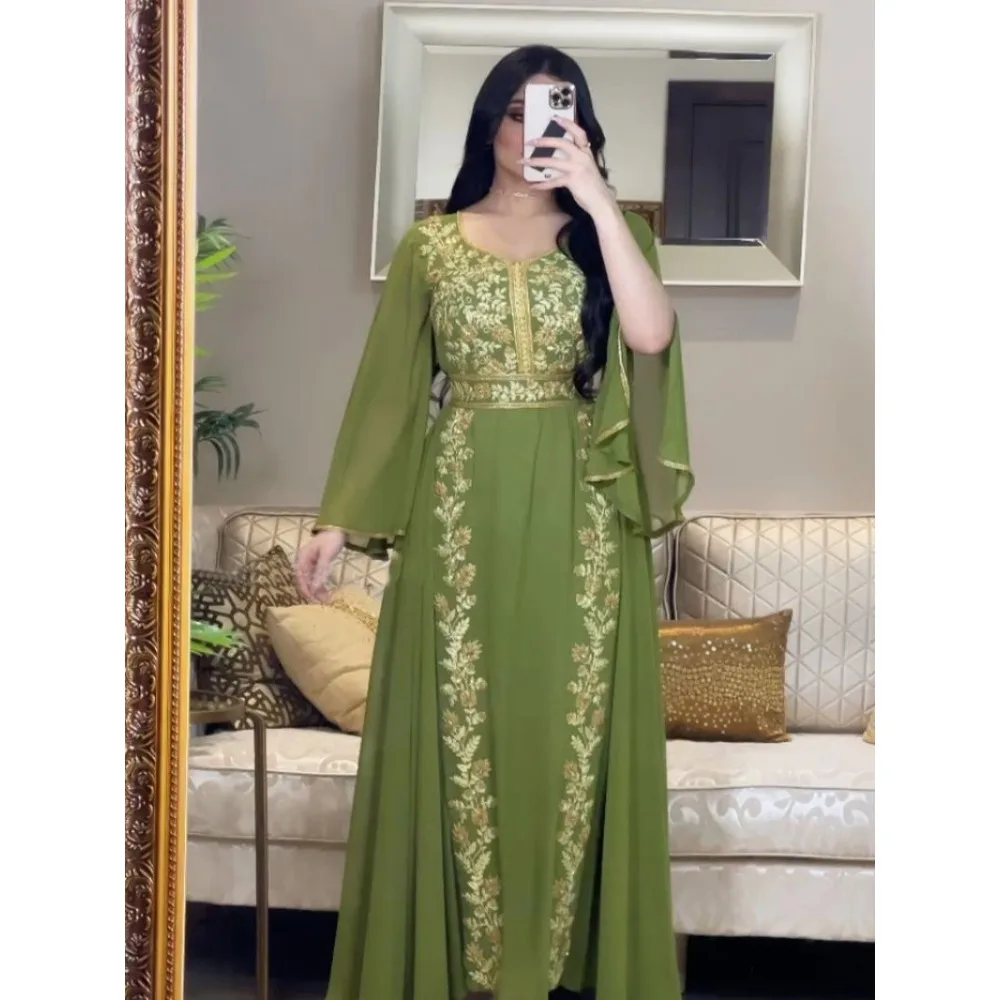 Wepbel Dress Abaya Arab Women Long Sleeve Long Sleeve Caftan Islamic Clothing Embroidered Kaftan Robe Muslim Evening Gown
