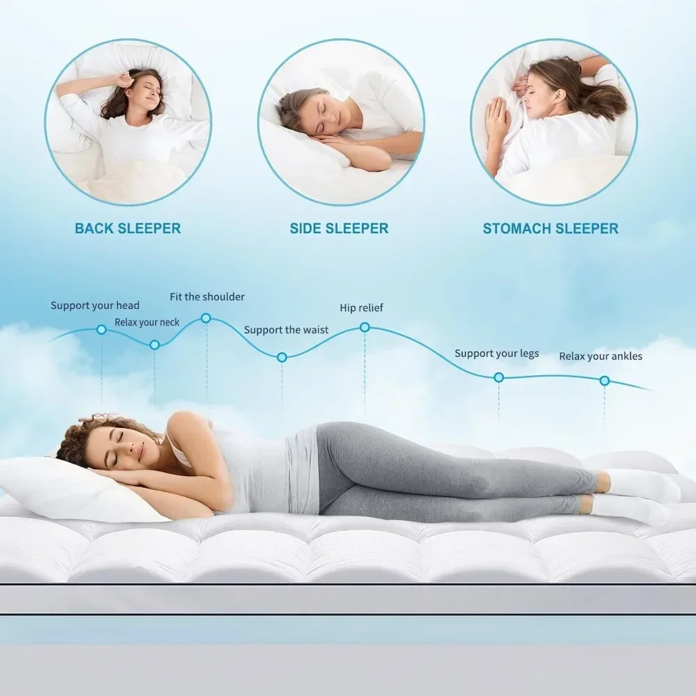Dual Layer Memory Foam Mattress Topper, 2 Inch Gel Memory Foam and 2 Inch Cooling Pillow Top Mattress Pad Cover for Back Pain