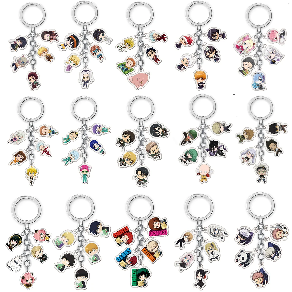 

20Pcs Hot Anime Figures Acrylic Keychains Genshin Impact Bleach Mini Multiple Pendant Keyring Jewelry Wholesale