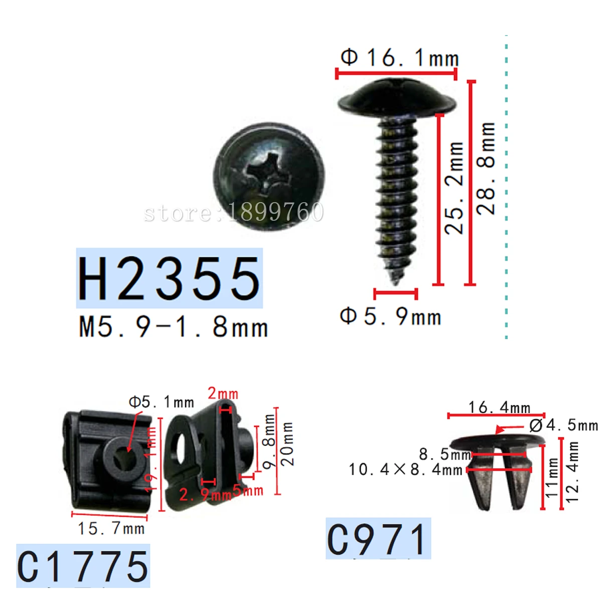 100xFenderLinerScrew1249306257EmetalwheelfendersRoundhead