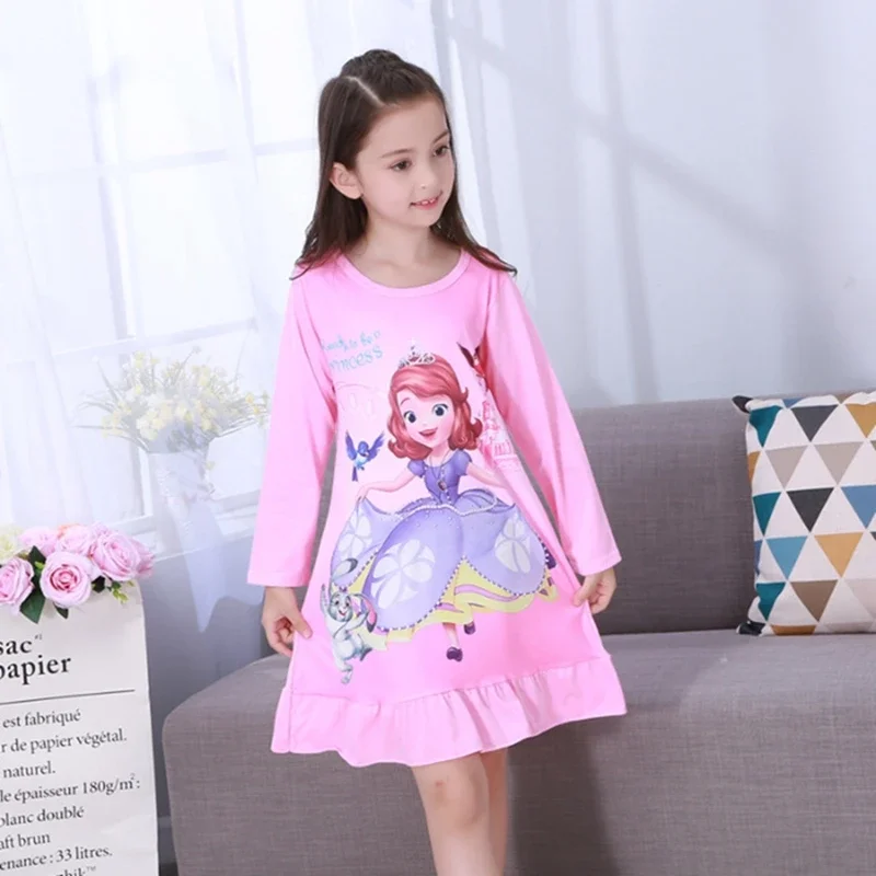 Children tops children nightdress summer spring girls cartoon Anna Elsa Olaf princess nightgown pajama long sleeve sleep dresses