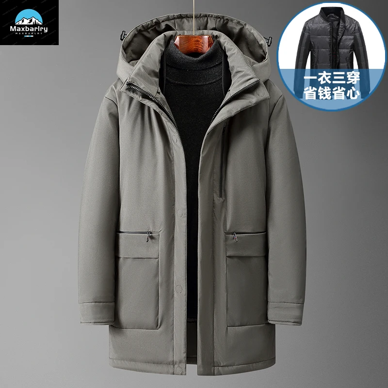 Men's Winter Duck Down Coat With Hood And Detachable Fur Collar White Duck Down Coat Fashionable  High-quality Men's Clothing winter mens thick duck down coat 90% white duck down with fur hood parka male solid color zipper duck down jackets outwear coat