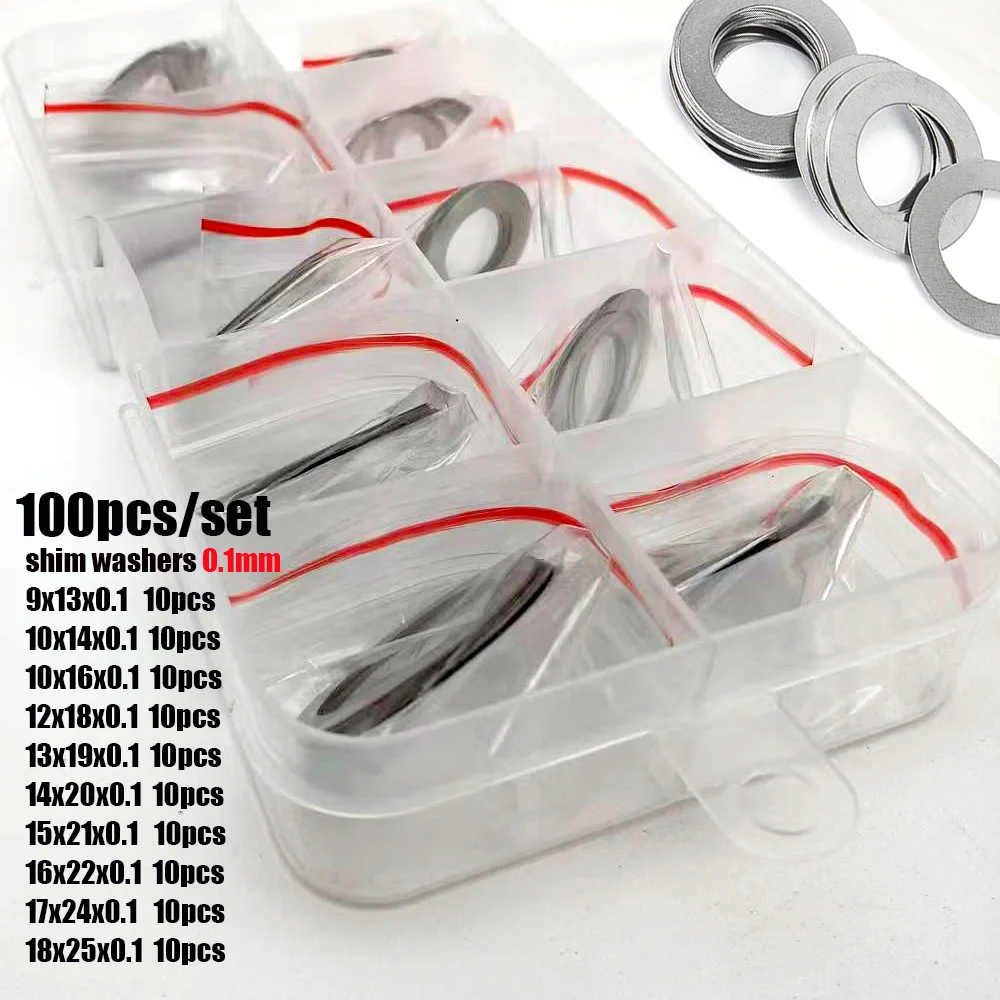 304 Stainless Steel Ultra Thin Washer Set Adjusting Shim Plain Gasket Assortment Kit M9 M10 M12 M13 M14 M15 M16 M17 M18 100x/box