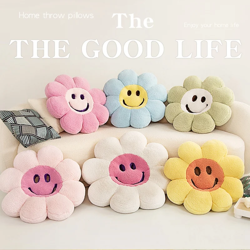 Kawaii Smile Face Sunflower Pillow Flower Shape Chair Cushion Floor Mat Living Room Office Decor Home Sofa Decor