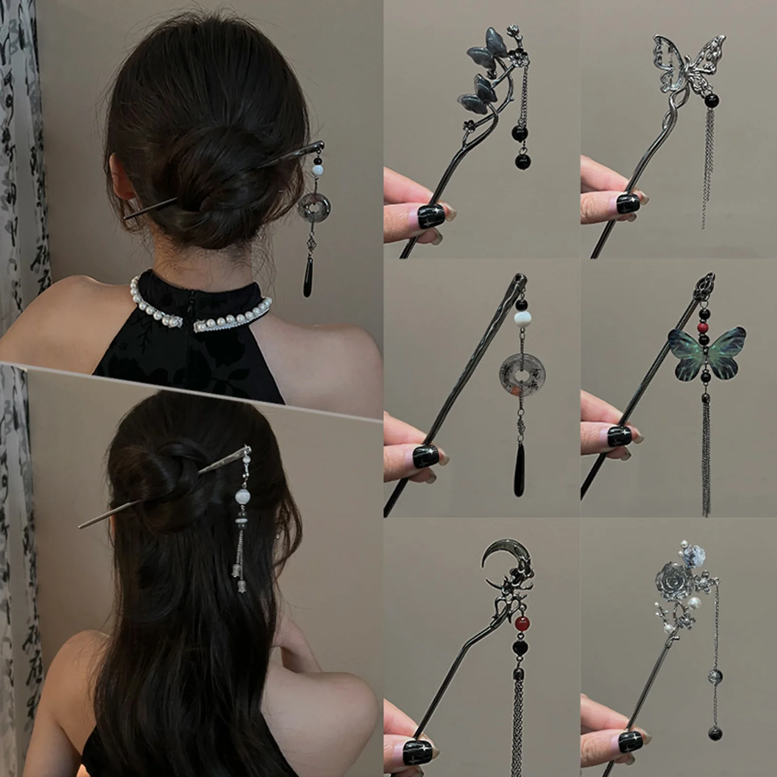 Chinesische Gericht Stil Haar Pins Mit Quaste Legierung Vintage Schmetterling Blumen Haar Clip Für Frauen Hochzeit Haar Schmuck Zubehör – Detail 3