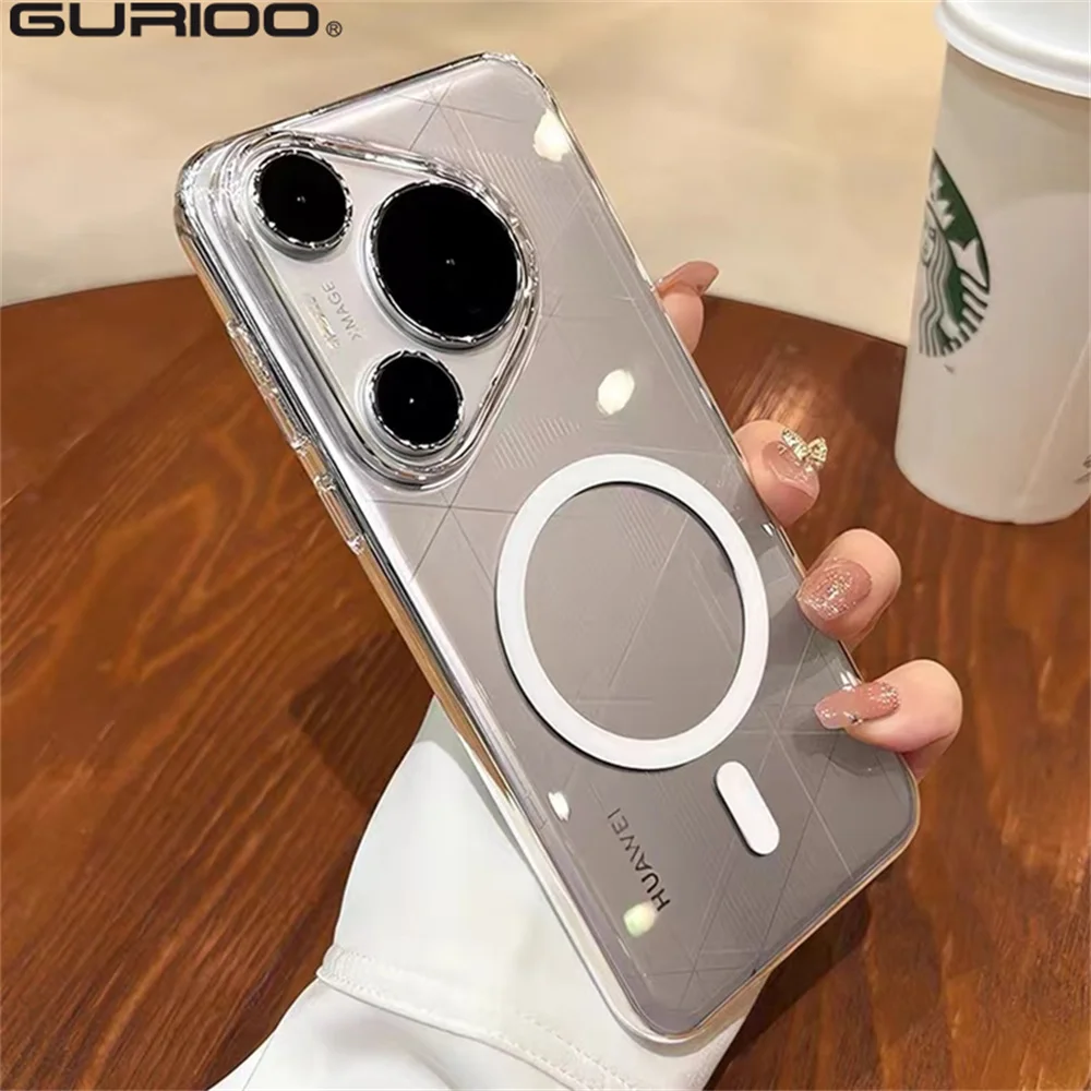 Ultra Slim Transparent Magnetic Case with Wireless Charging Support for Huawei Pura 70 and Mate 60 Pro