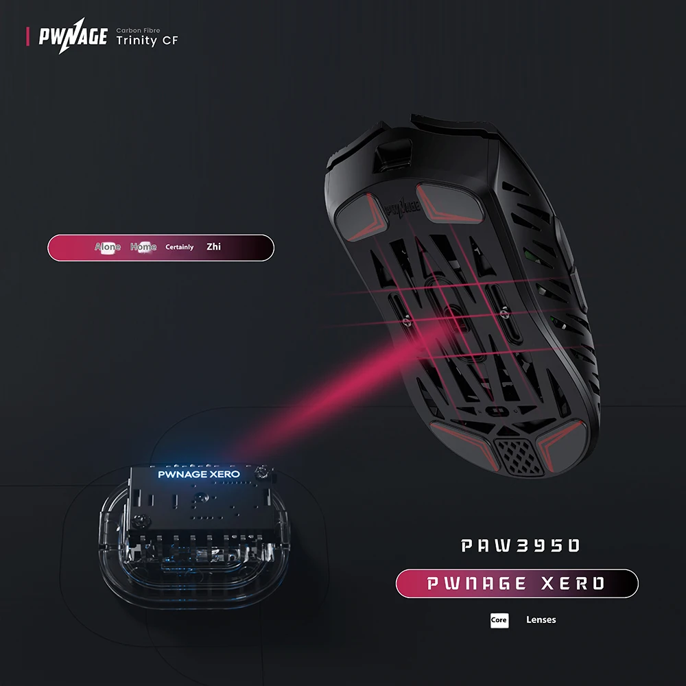 Pwnage Trinity CF 탄소 섬유 마우스 듀얼 모드 무선 마우스 Paw3950 8000Hz 폴링 레이트 게임용 마우스 PC 액세서리 게이머 선물