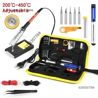 Kit de fer à souder 220V 60W, 15 pièces, 450 ° Ensemble d'outils de soudage à température réglable C, avec ventouse à souder, fil d'étain, prise ue 3
