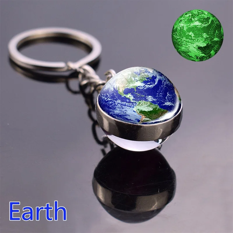 Glow In The Dark Sistema Solare Planet Portachiavi Galaxy Nebula Portachiavi Luminoso Moon Earth Sun Double Side Glass Ball Portachiavi