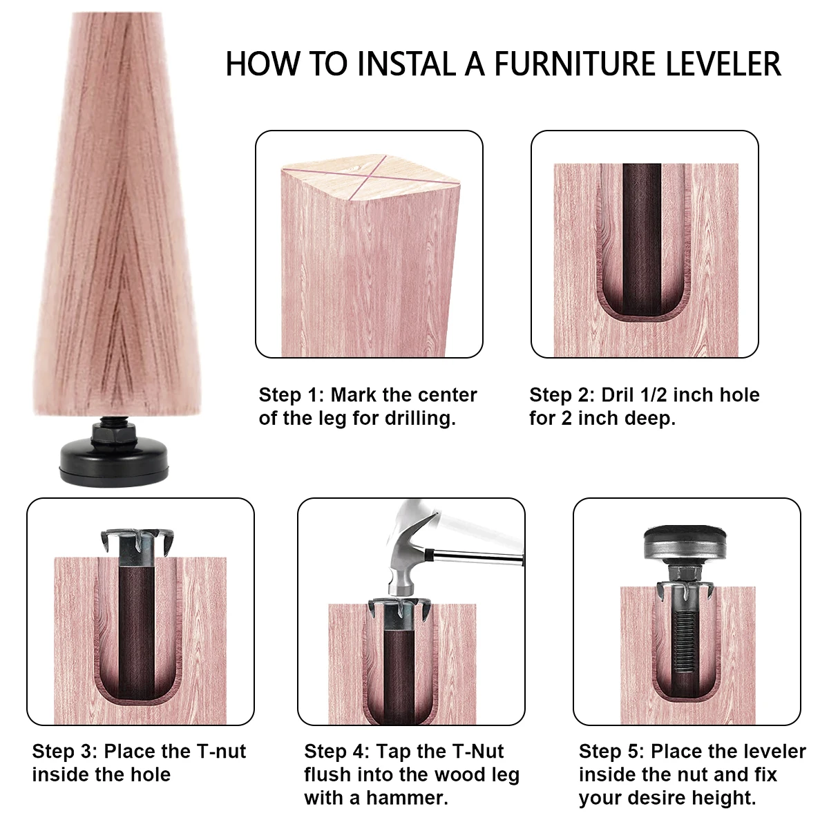 4 Pack Heavy-Duty Adjustable Furniture Levelers with Floor Protector Pads
