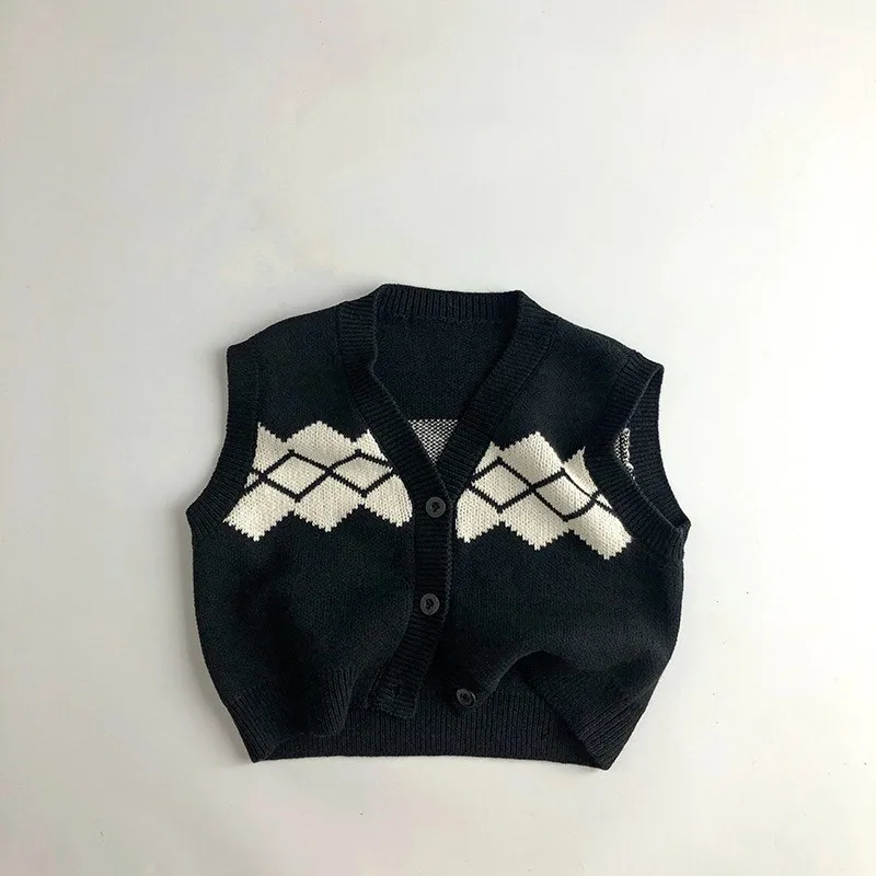 

Autumn Kid Simple Casual Knitted Cardigan Vest Boy Baby Solid Knitting Pants Girl Children Knit Cotton Waistcoat Infant Knitsuit