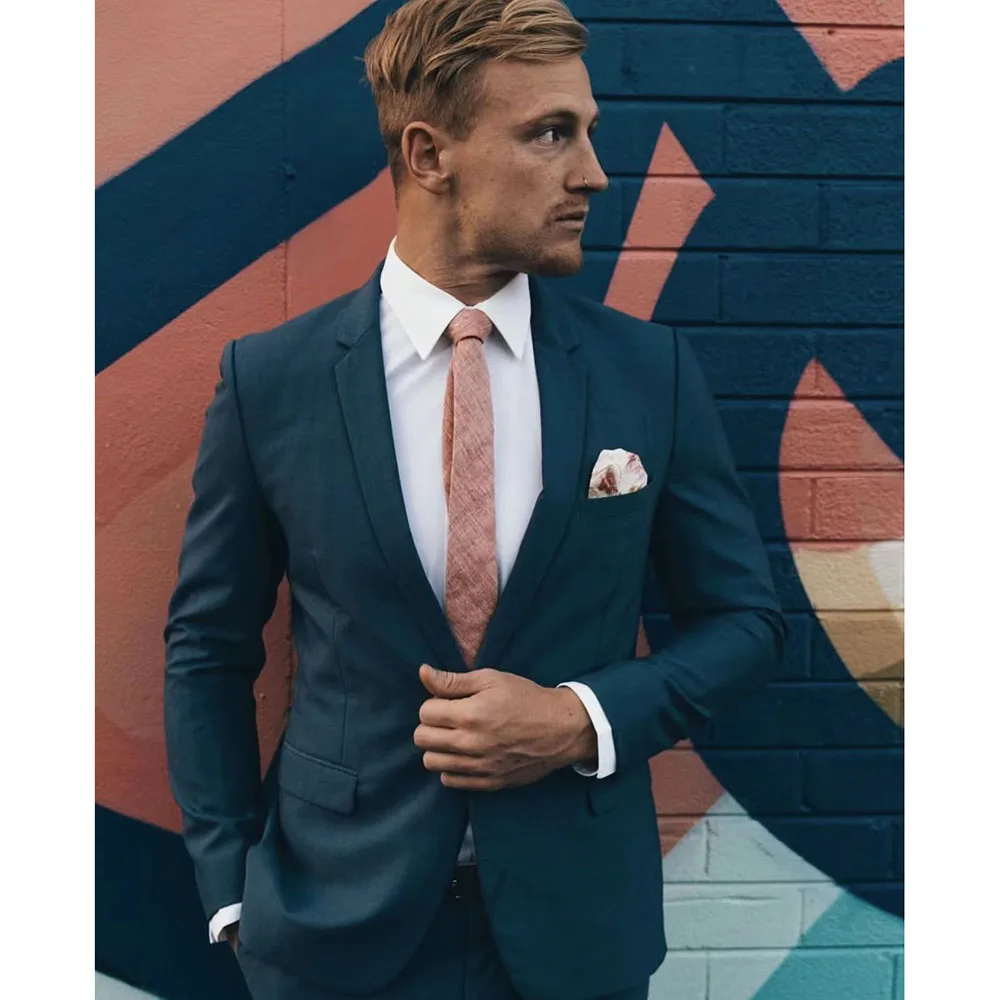 

2023 New Fashion Wedding Men Dark Green Notched Lapel Suits Business Casual Formal Costume Homme Slim Fit 2Pcs Set Jacket Pants