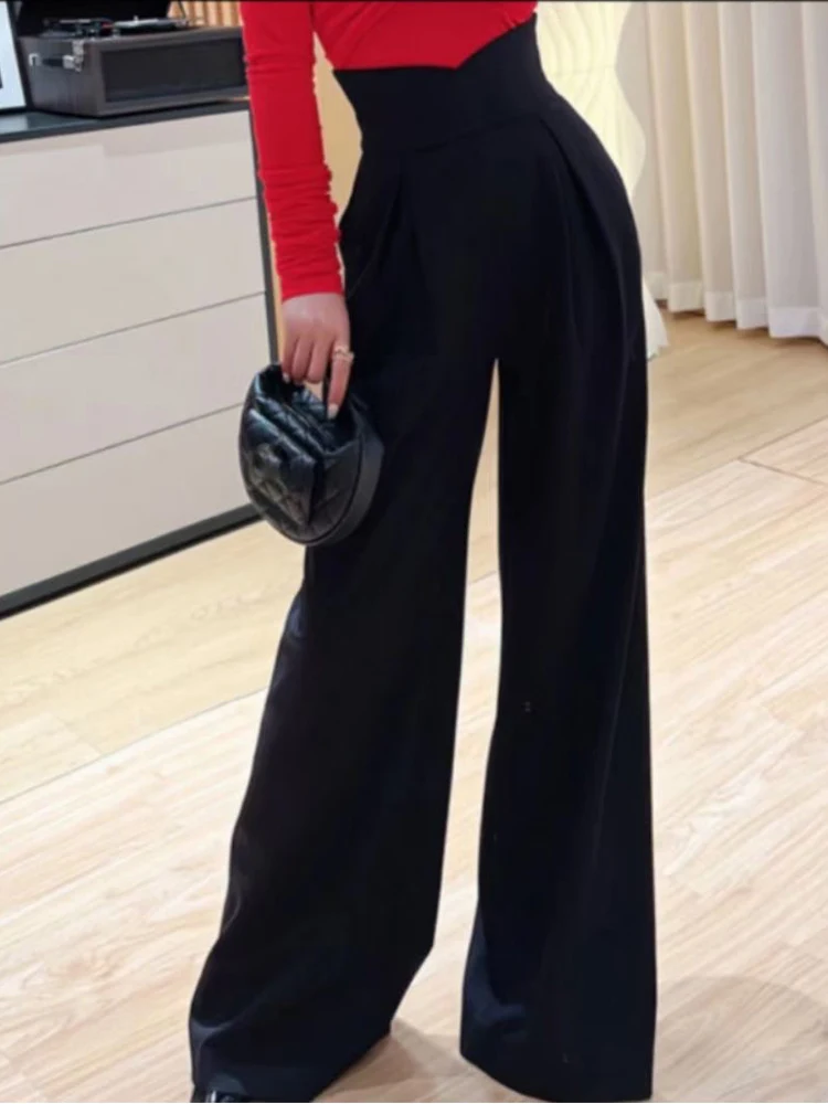 

Spring and summer new high waist drape loose trousers straight wide-leg pants fashion casual pants Joker black women's trousers.