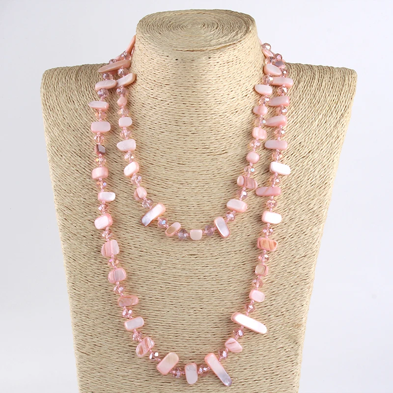 Fashion Long Knotted Halsband Rainbow Color Crystal and Shell Necklace for Women Gift women necklace