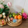 Rattan Handmade Real Rattan Fruit Storage Basket With Wooden Handle Round Wicker Basket Fruit Cake Platter Dinner Serving Tray 2