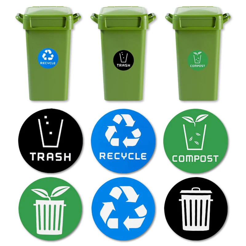 Description Picture 3 of item6pcs Diameter 10cm Recycle Trash Bin Sticker PVC Vinyl Stickers Decals For Label Bins Containers Garbage Cans Home Decor