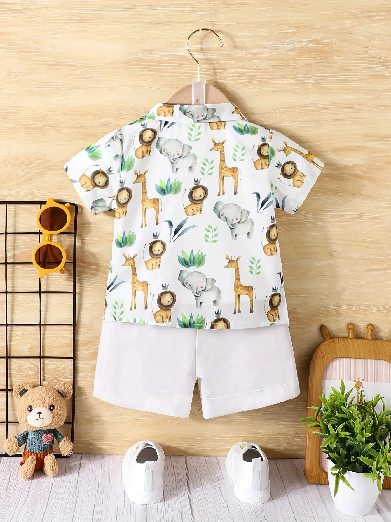 Baby Boy Outfits 2 Piece Summer Casual Small Animal Print Short Sleeve Shorts Holiday Travel Shirt Set Comfortable Breathable