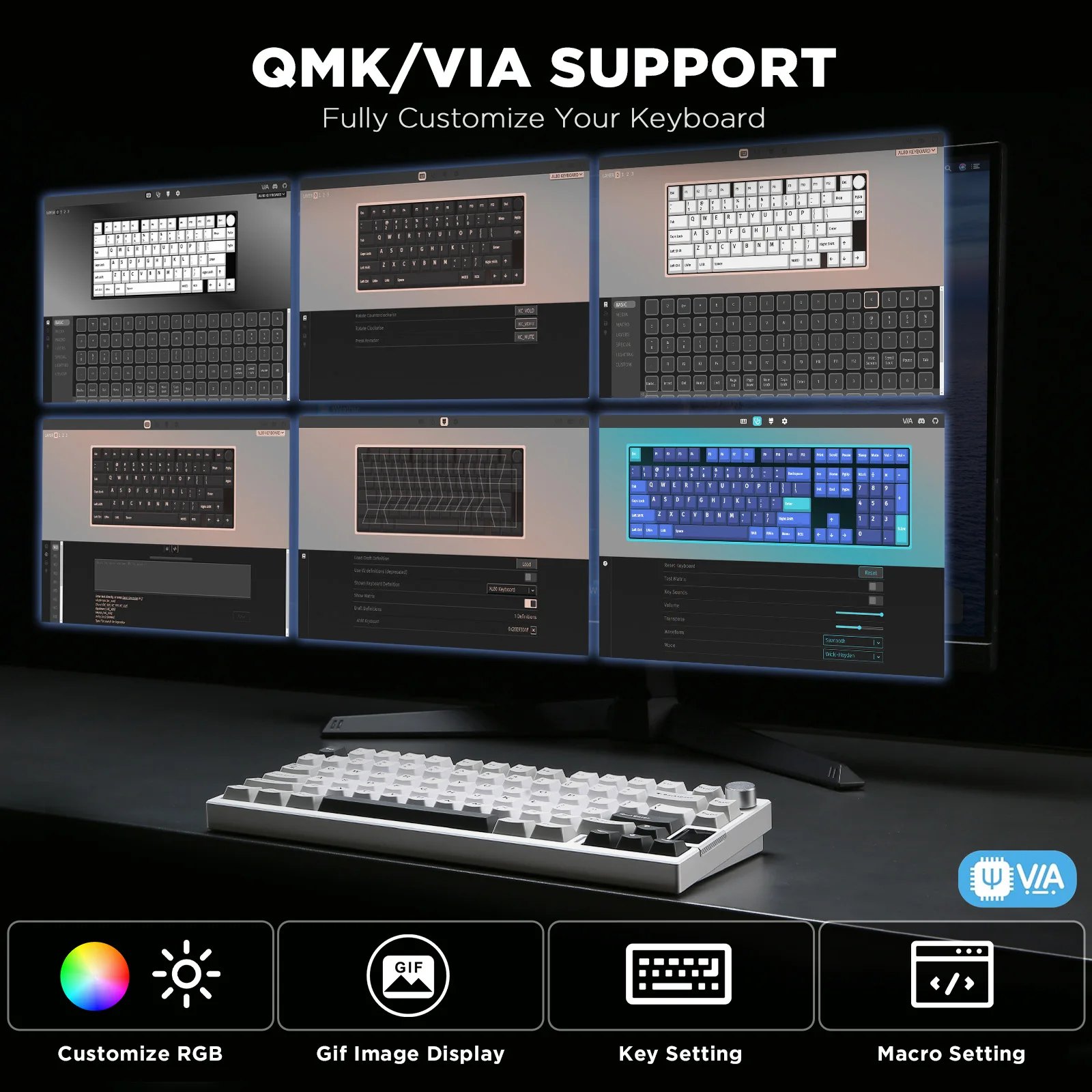 YUNZII-AL80シルバーワイヤレスメカニカルゲーミングキーボード