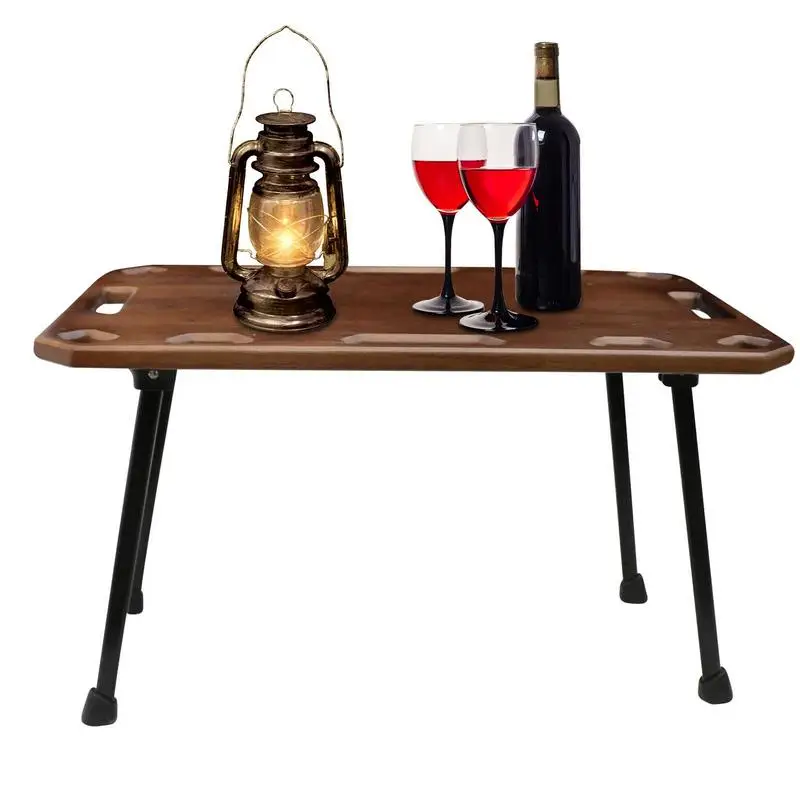 

Camping Picnic Table Wooden Folding Small End Table Hollow-Carved Utensil Tables For Small Camping Patio Outdoor Activities And
