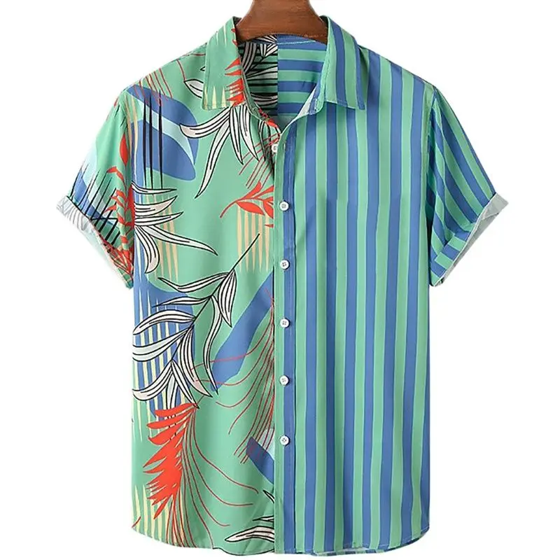 

Men's Hawaiian Shirts Striped Floral Print Button-Up Casual Shirts Summer Beach Travel Men's Shirts Oversized Unisex Clothing