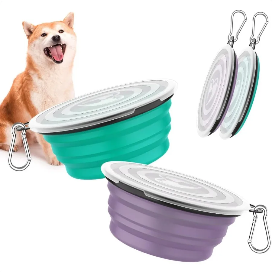 Portable Collapsible Silicone Dog Bowls 2 Pack