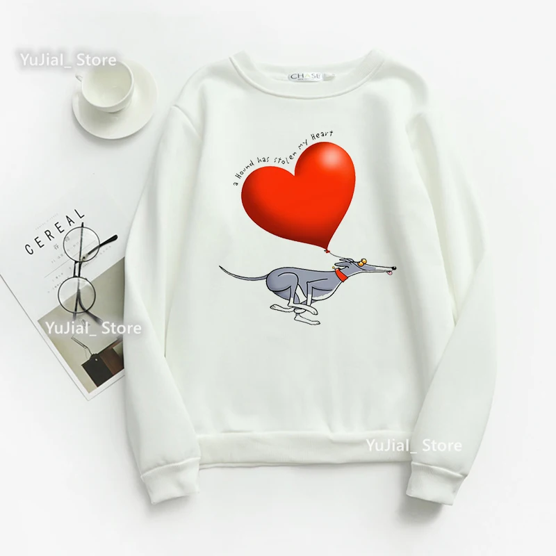 A Hound Has stail My Heart 그래픽 프린트 후드, 여성 베르네즈/그레이하운드 강아지/시추견/강아지 애인 스웨터 점퍼 코트