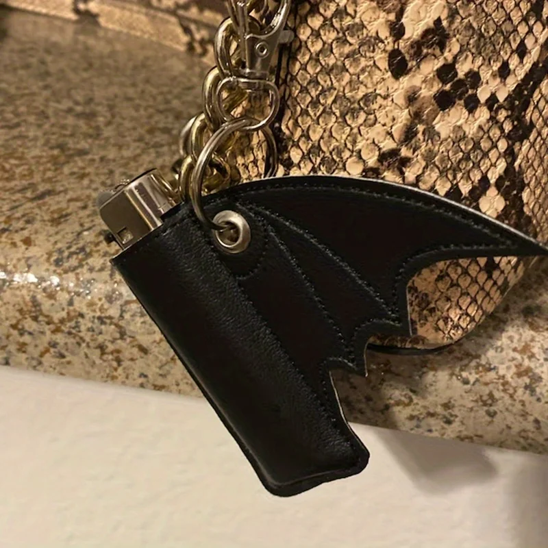 Bat crazy vegan vinyl faux leather black demon wing lighter case keychain 5