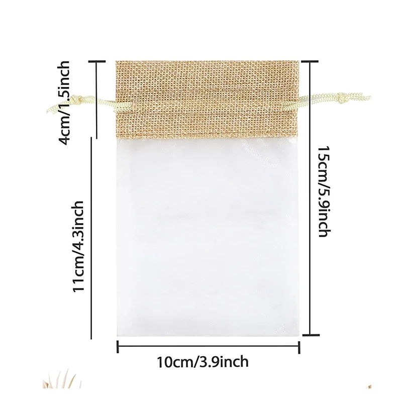 10Pcs Small Linen Jute Drawstring Gift Bags Pouch 15x10cm Wedding Party Favours Sack For Jewelries Gift Makeup Candy Fruits