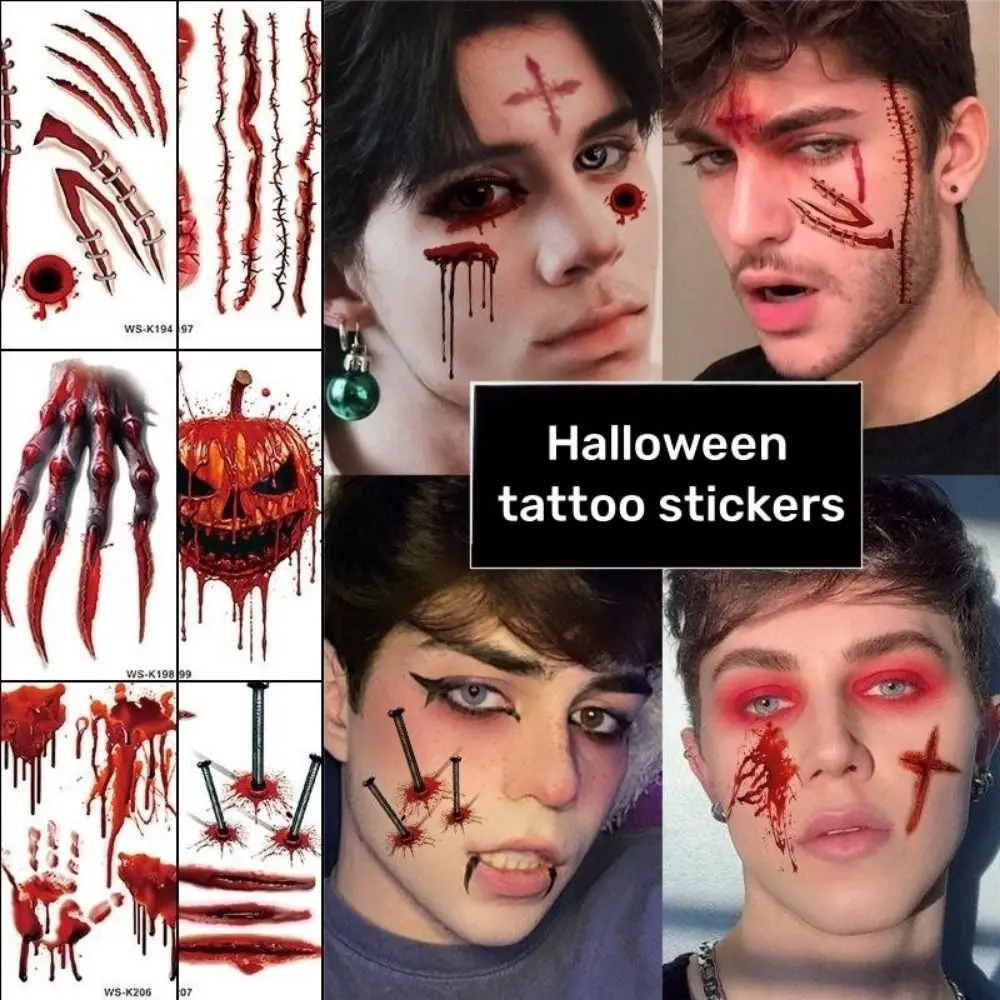 

Face Patch Halloween Temporary Tattoos Waterproof Scar Spider Design Halloween Body Art Stickers Face Makeup Lifelike