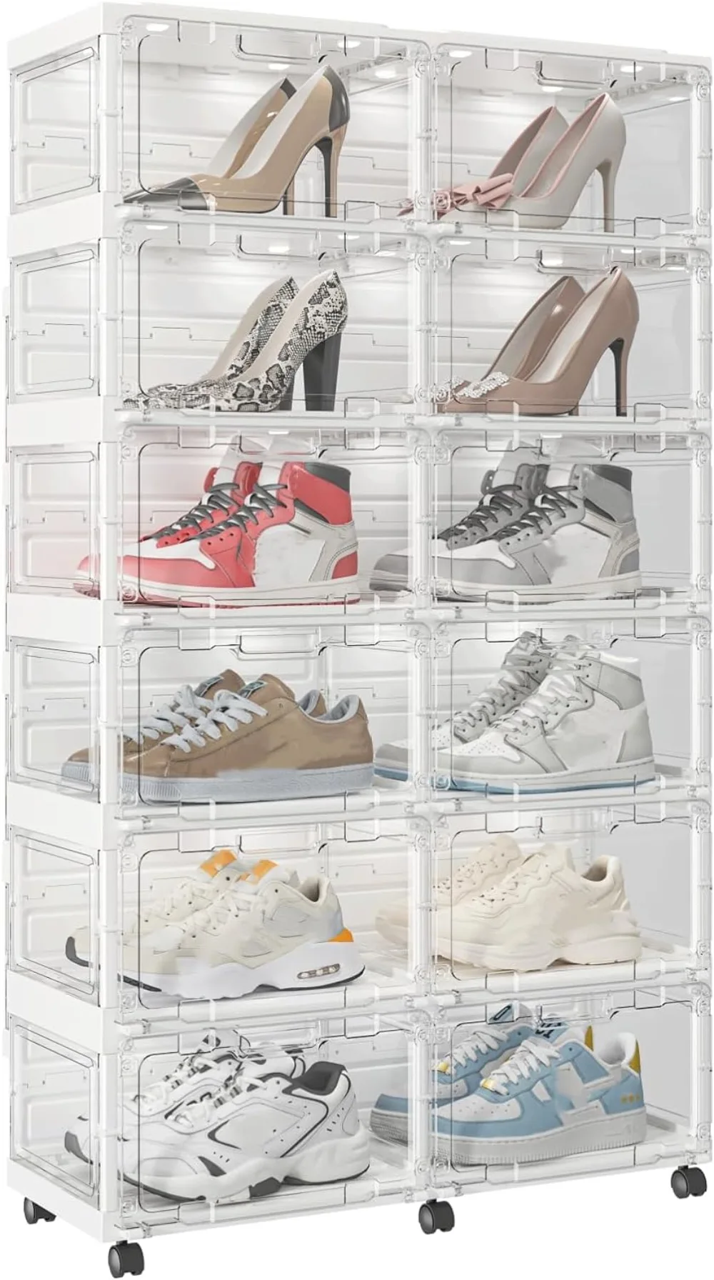 

Led Shoe Box Light,Foldable Stackable Sneaker Display Storage with Clear Side Open Door Organizer Shoe cabinet