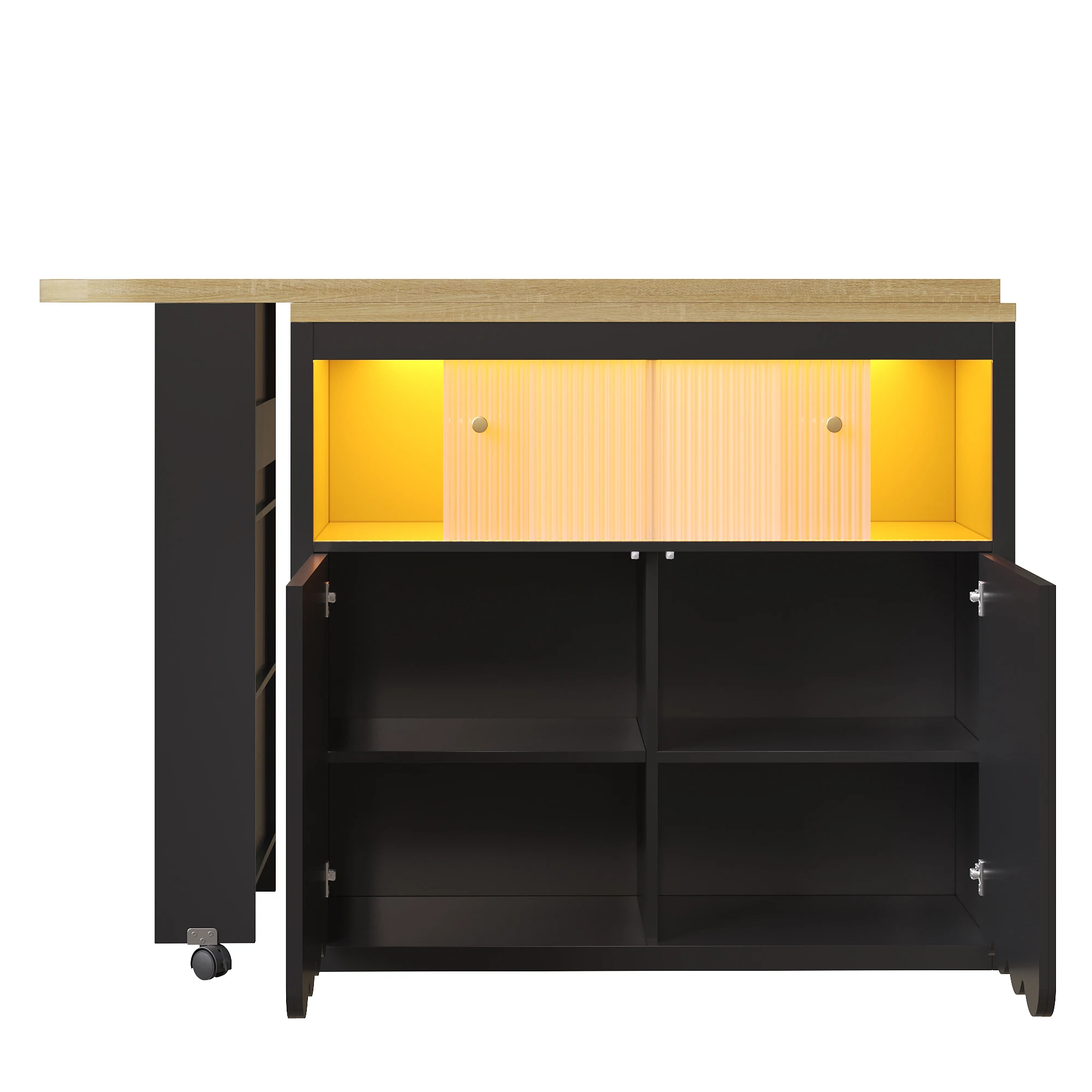 Ausziehbarer Bartisch mit Stauraum (135–205 x 39 x 100 cm), moderner beweglicher Bartisch, Teleskop-Bartisch mit LED-Beleuchtung – Detail 11