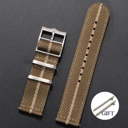 Nylon Woven Canvas Quick Release Watch Band - 20/22mm Military Sport Style - 22mm (A-YellowGreen Beige)