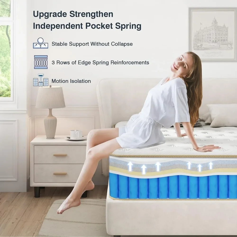Queen Size Mattress, Upgrade Strengthen Medium 12 Inch Hybrid Queen Mattress in A Box, Mattress Queen Size With High Density 5
