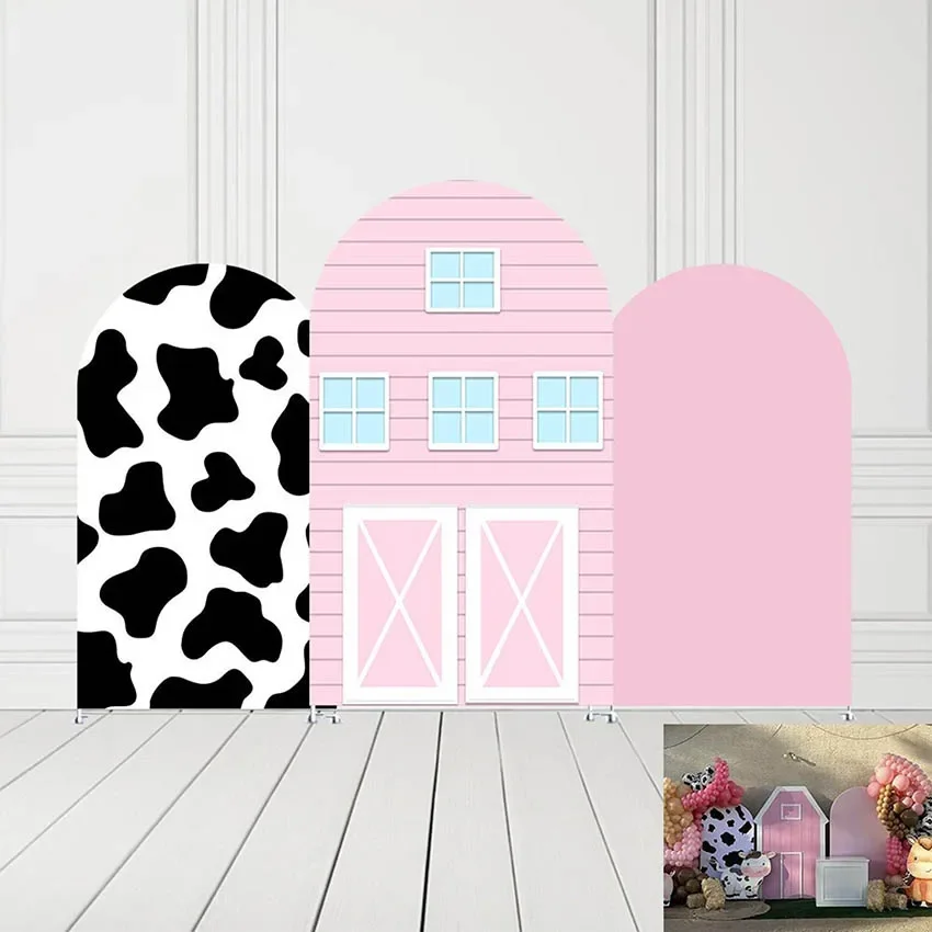 

Mehofond Custom Pink Farm Barn Cows Birthday Chiara Wall Cover Arch Background Baby Shower Party Decor Backdrop Photo Doubleside