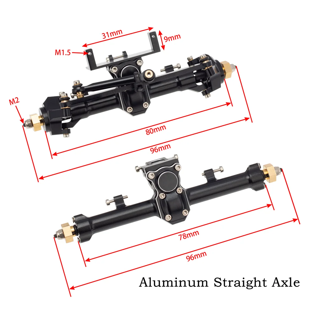 CNC Aluminum SCX24 Straight Axle Complete Axle for 1/24 RC Crawler Car