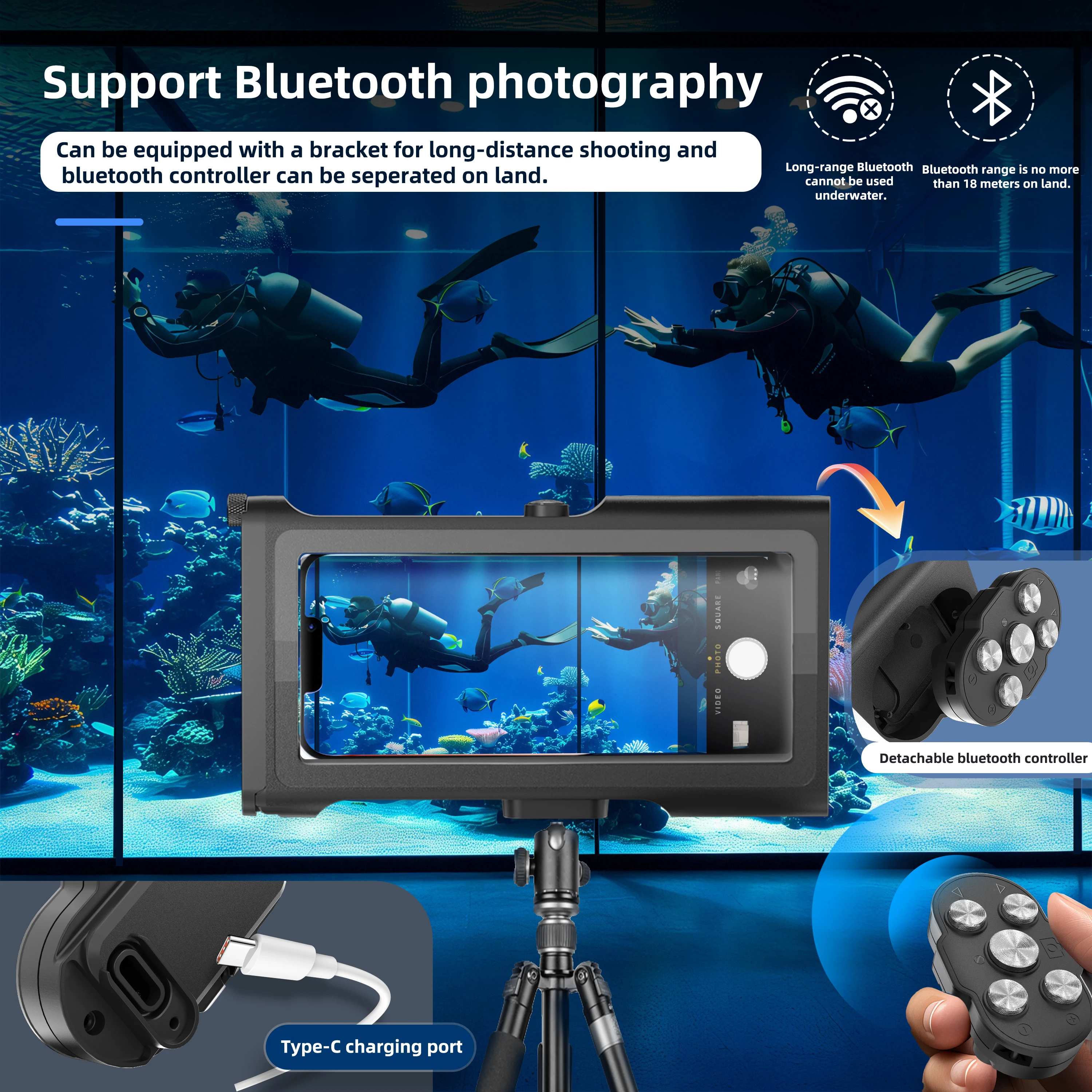 Waterproof Phone Case Shellbox Newly Upgraded IP68 Bluetooth Control 15M/50ft Diving/Swimming Photography Professional Diving