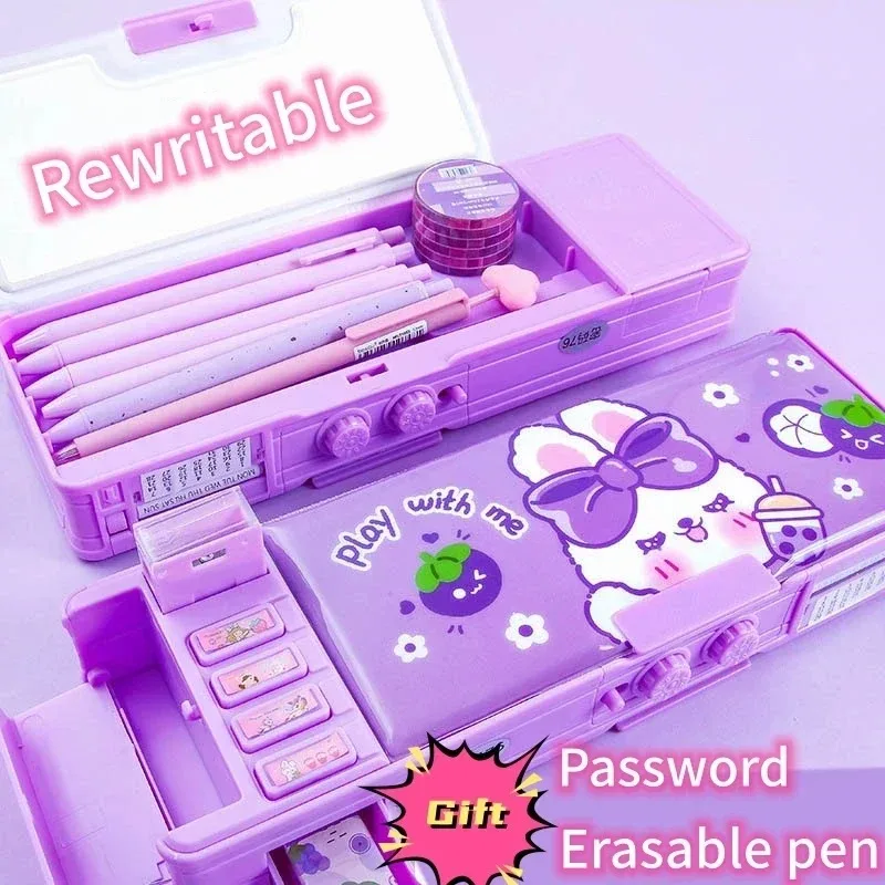 Girls Password Lock High-tech Pencil Case Multifunctional Stationery Intelligent Mechanism Double-layer Primary School Students pencil cases,stationery box