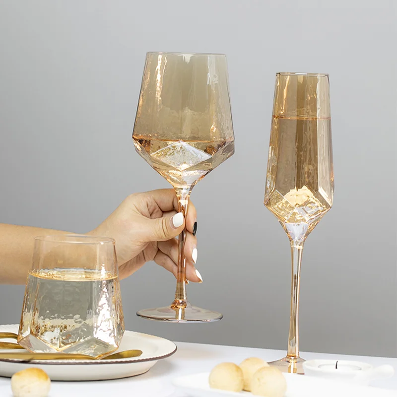 Ontspannend Beschietingen Geestelijk Licht Luxe Gold Amber Champagne Goblet Wijnglazen Nordic Gekleurde Home  Loodvrij Kristal Glas Gehamerd Diamant Whisky Beker| | - AliExpress