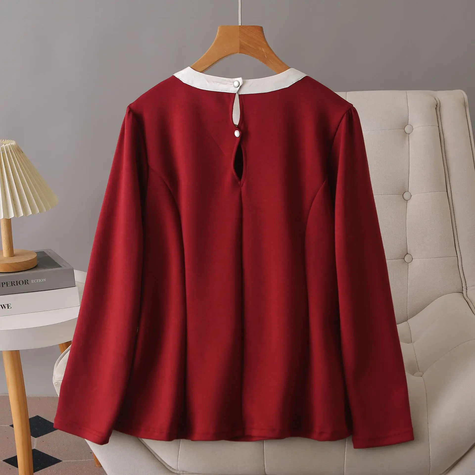 Fashion Plus Size Women's T-Shirt 2025 Autumn New Stylish And Elegant Neckline Silk Scarf Long Sleeved Tops 018