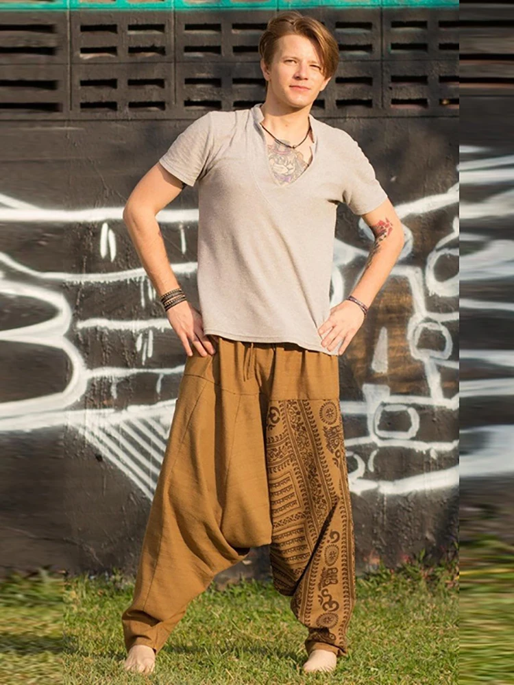 casual cargo pants Vintage 2022 Spring Pattern Print Mens Loose Harem Pants Fashion Loose Trousers Summer Casual Mid Waist Pants Streetwear For Men work casual pants