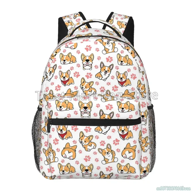 Lovely Corgi Dogs Backpack For Kids & Teens - Waterproof, Lightweight, Laptop Compartment, Cute Animal Design