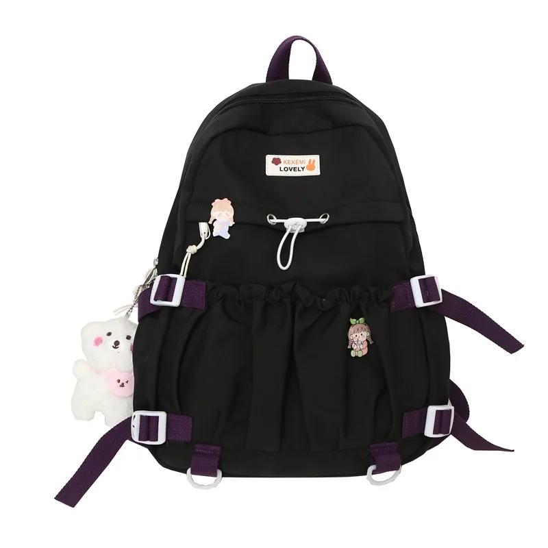 Spring Ladies Cute Backpack Large Elastic Pocket Student Schoolbag Female Fashion Kawaii Bagkpack Teenage Girls Laptop Backpacks 