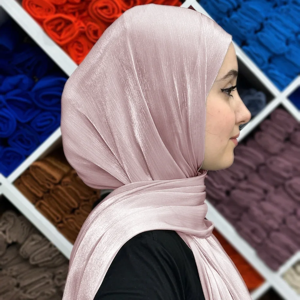 Novo 70*175cm ilha cetim chiffon hijab khimar árabe islam