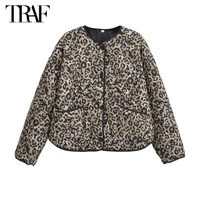 TRAF Leopard Print Jackets for Women Coats Oversized Jackets Woman 2024 Snap Button Overcoat Female Long Sleeve Women's Jacket 1