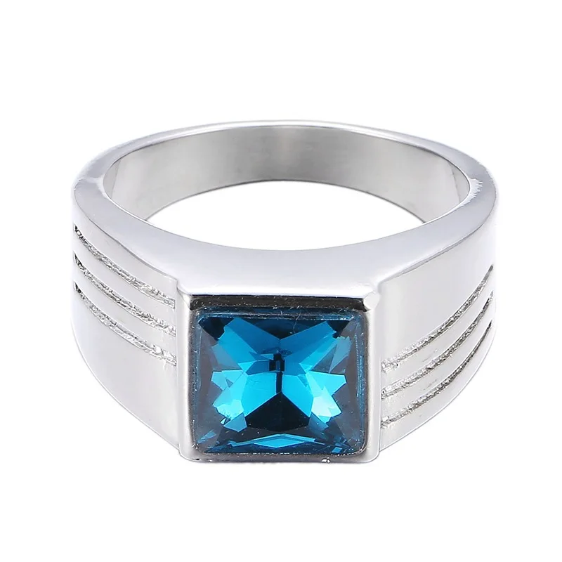 Explosive Blue Diamond Steel Color Men's and Women's Couple Zirconia Ring Fashion Jewelry 3