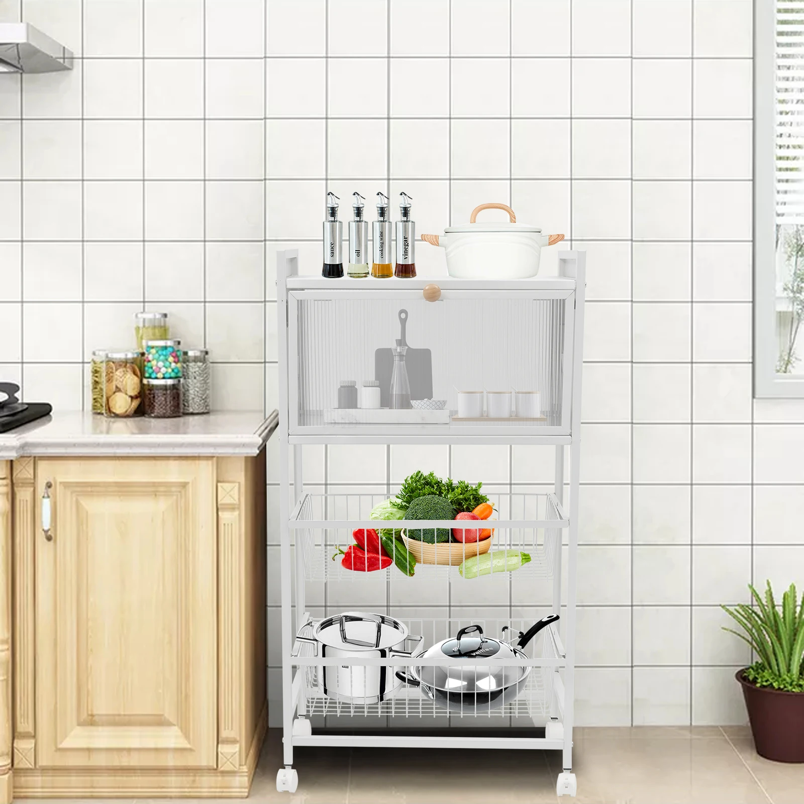 CNCEST 4-Tier Kitchen Baker's Rack Bread Rack Coffee Bar Station Microwave Oven Stand Utility Storage Cabinet