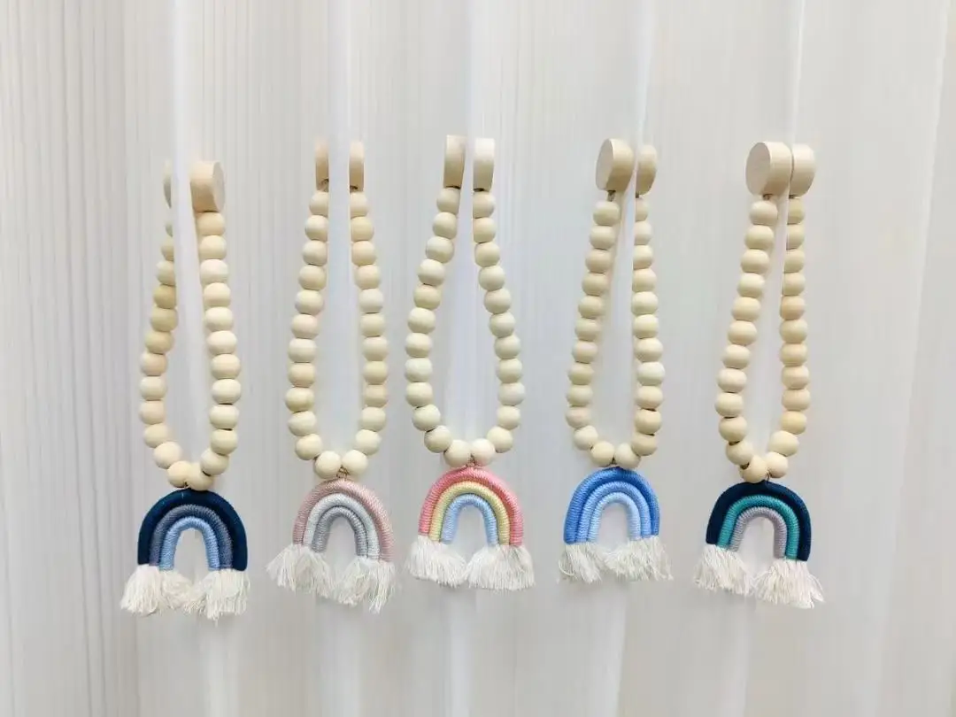 Lot De 2 Embrasses De Rideaux Arc-en-ciel Avec Perles En Bois Aimantées - Déco Intérieure Mignonne, Salon Ou Chambre D'enfant
